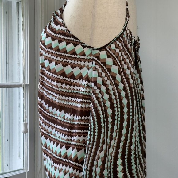 Attention Teal and Brown Slip Dress Size Small Adjustable Straps Costal Cowgirl - Picture 6 of 8